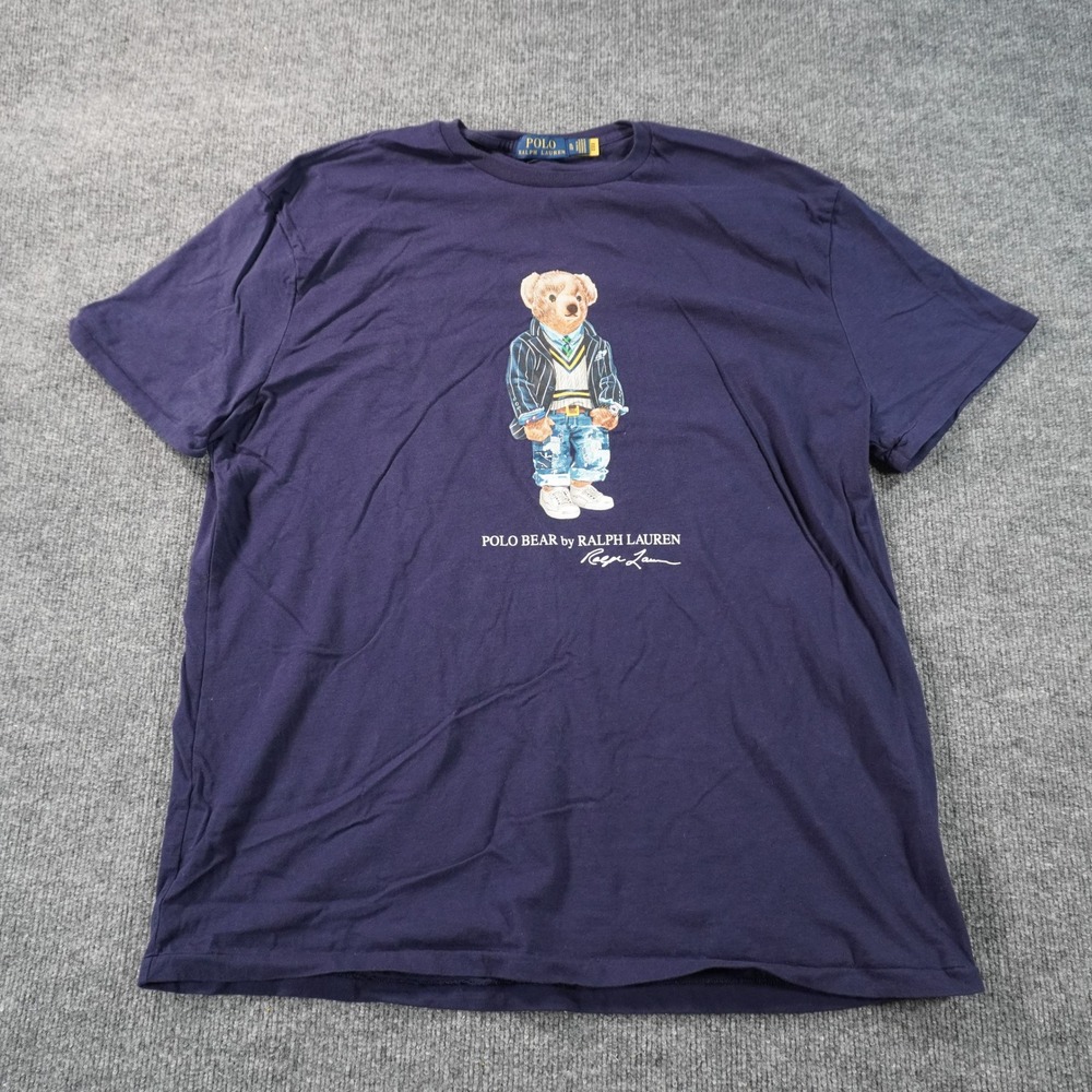 Polo Ralph Lauren T-Shirt Men XL Navy Blue Polo Bear Graphic Print Cotton Tee